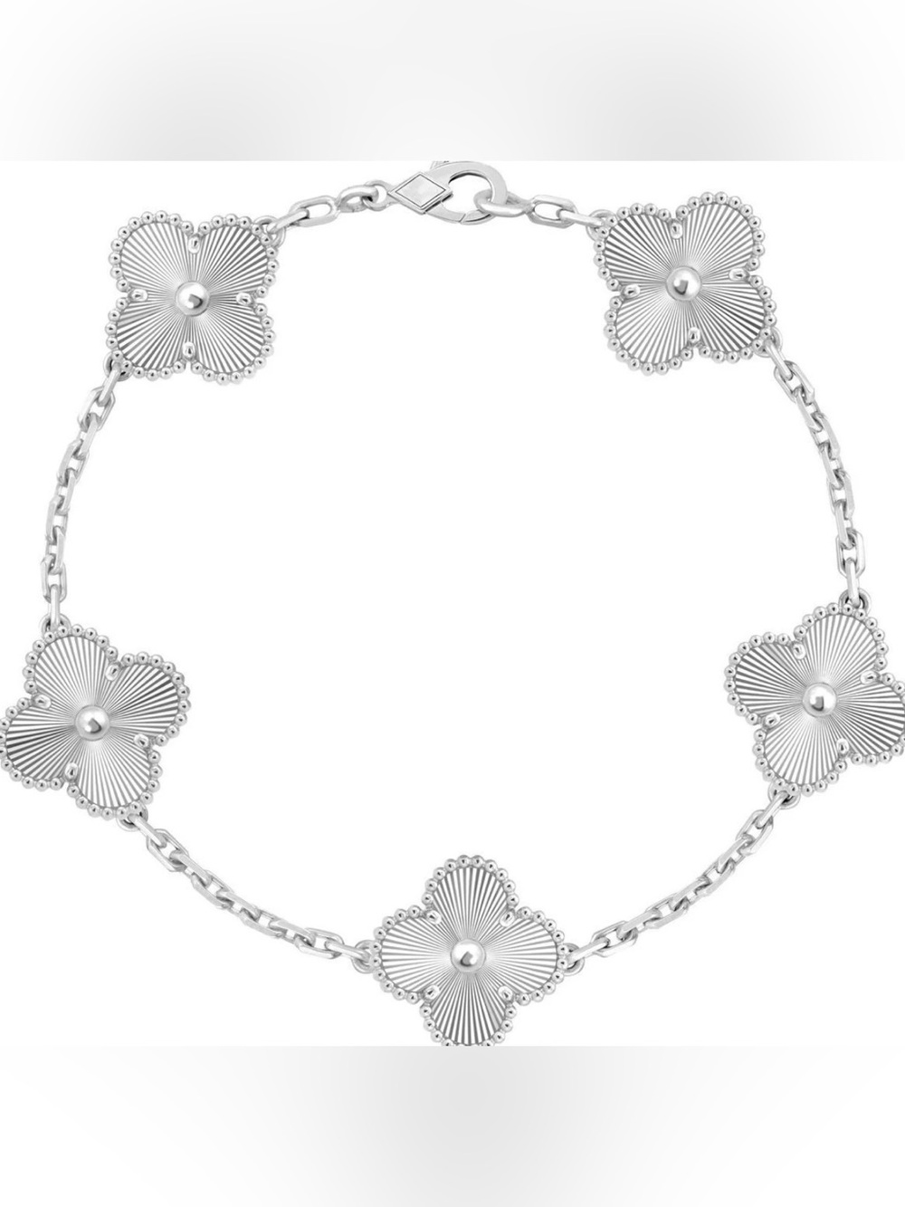White Gold Plated 5 Clover Motifs Bracelet